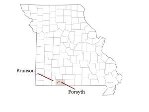 map of Missouri highlighting Taney County
