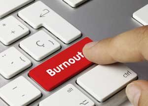 keyboard enter key labeled with the word "Burnout"