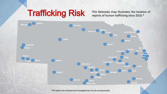 Map of trafficking risk in Nebraska